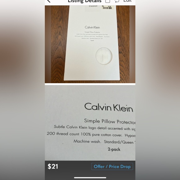 2 Calvin Klein Pillow protector. 200 thread cnt, Standrd/Queen 20x28” - Picture 6 of 6